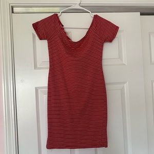 bodycon dress, red with white stripes